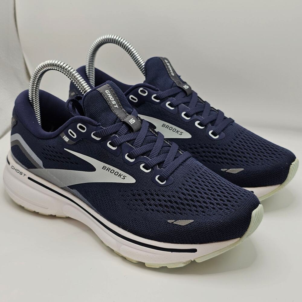 Brooks Ghost 15 Peacoat Navy Blue Womens 6 Wide D UK 4 Running Shoes Sneakers